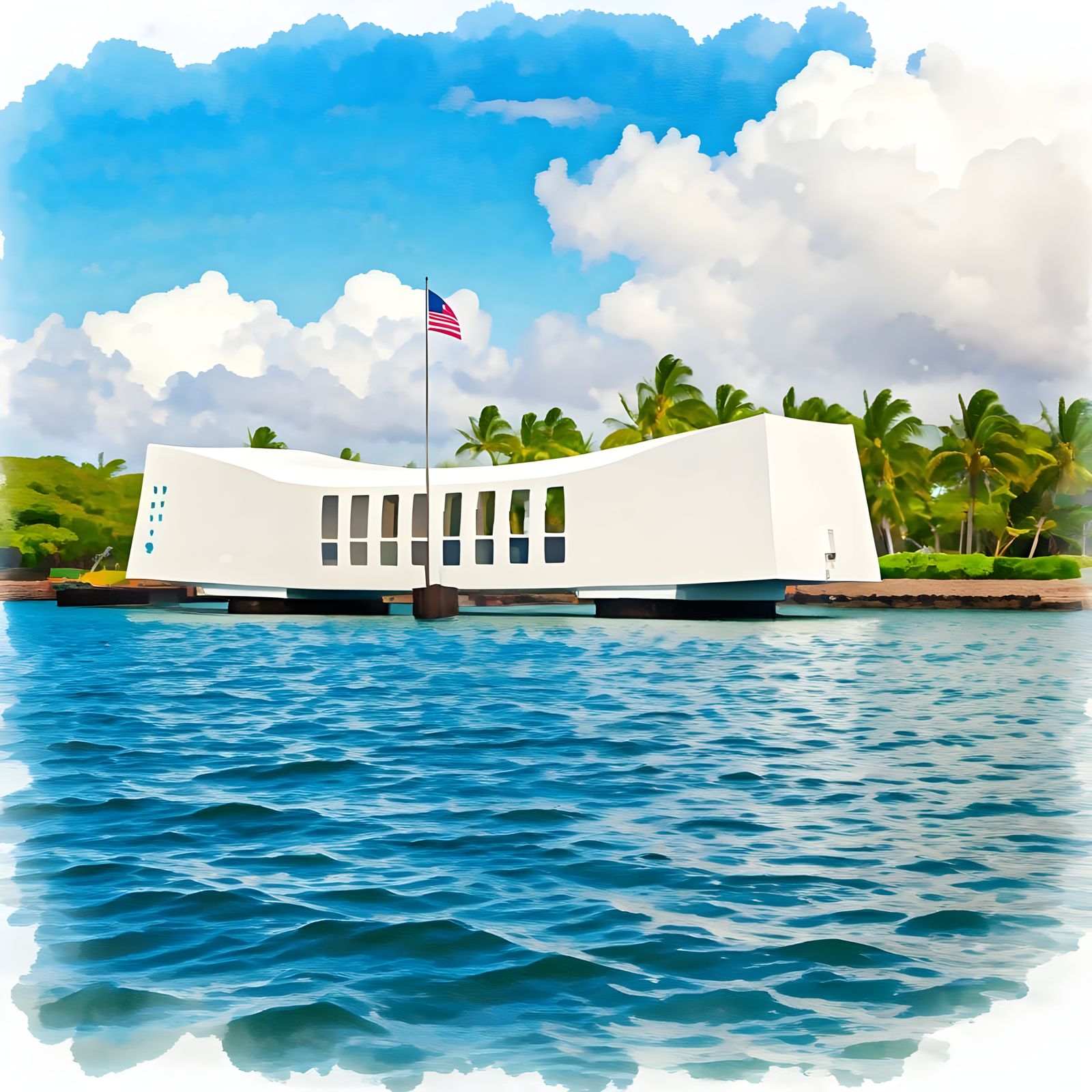 Serene USS Arizona Memorial at Pearl Harbor in Dreamy Waterc...