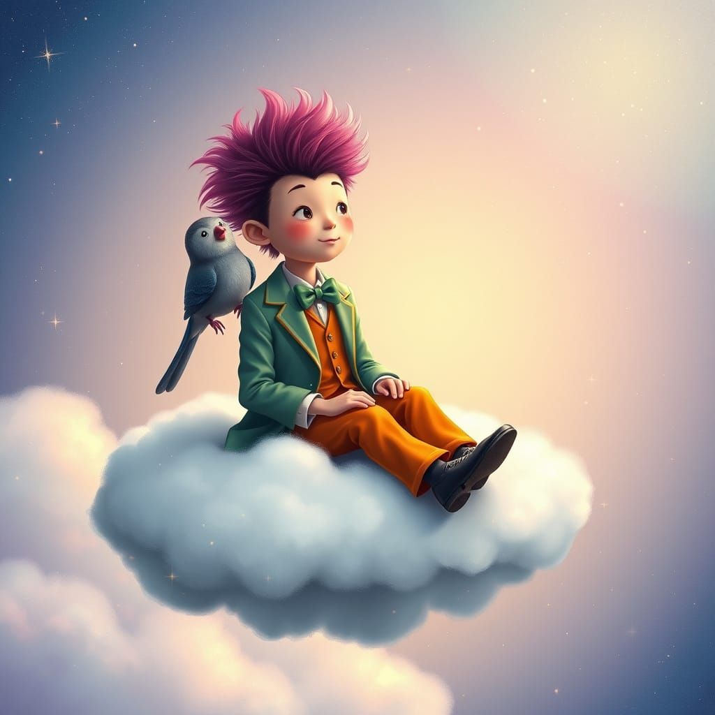 Imaginary Friend on Cloud in Surrealist Style