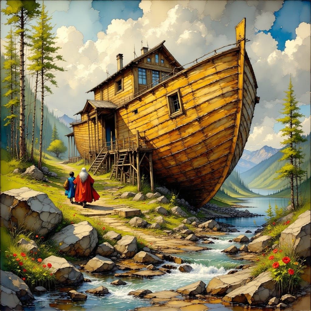 Noah's Ark Construction: Realistic Illustration