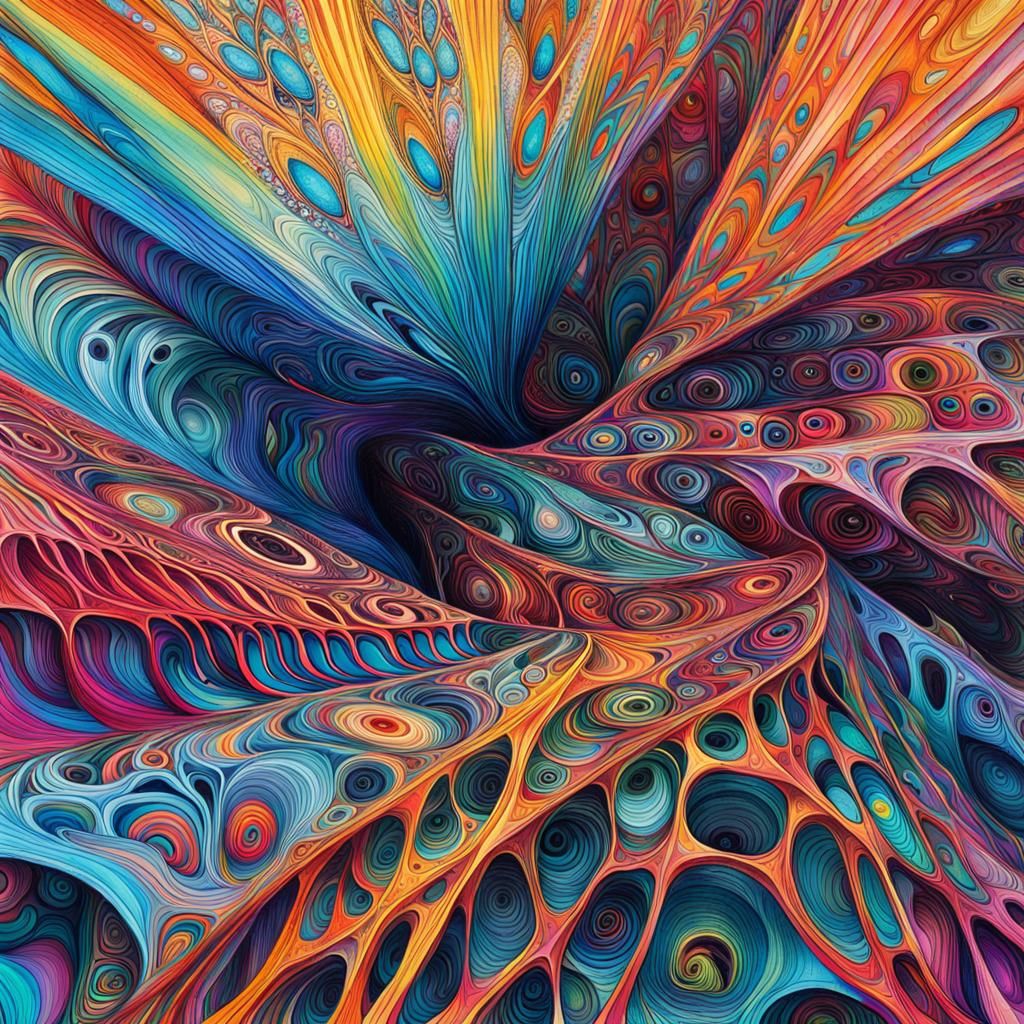 Psychedelic Inverted Reality Ink Drawing in Impasto Style