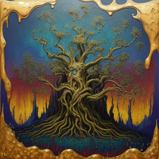 Surreal Tree Entity Melts in Golden Hour