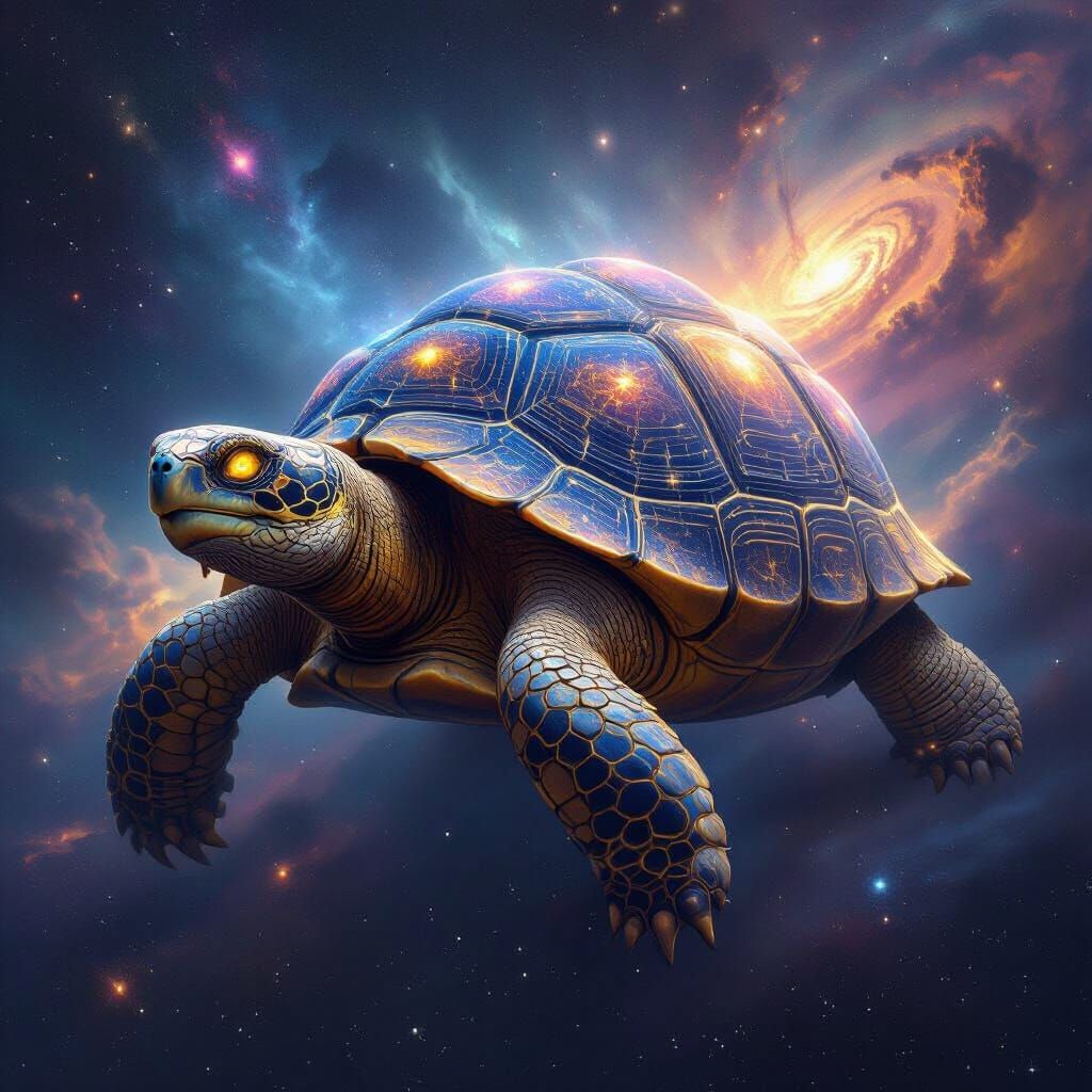 Cosmic Tortoise Drifting Through Starry Void