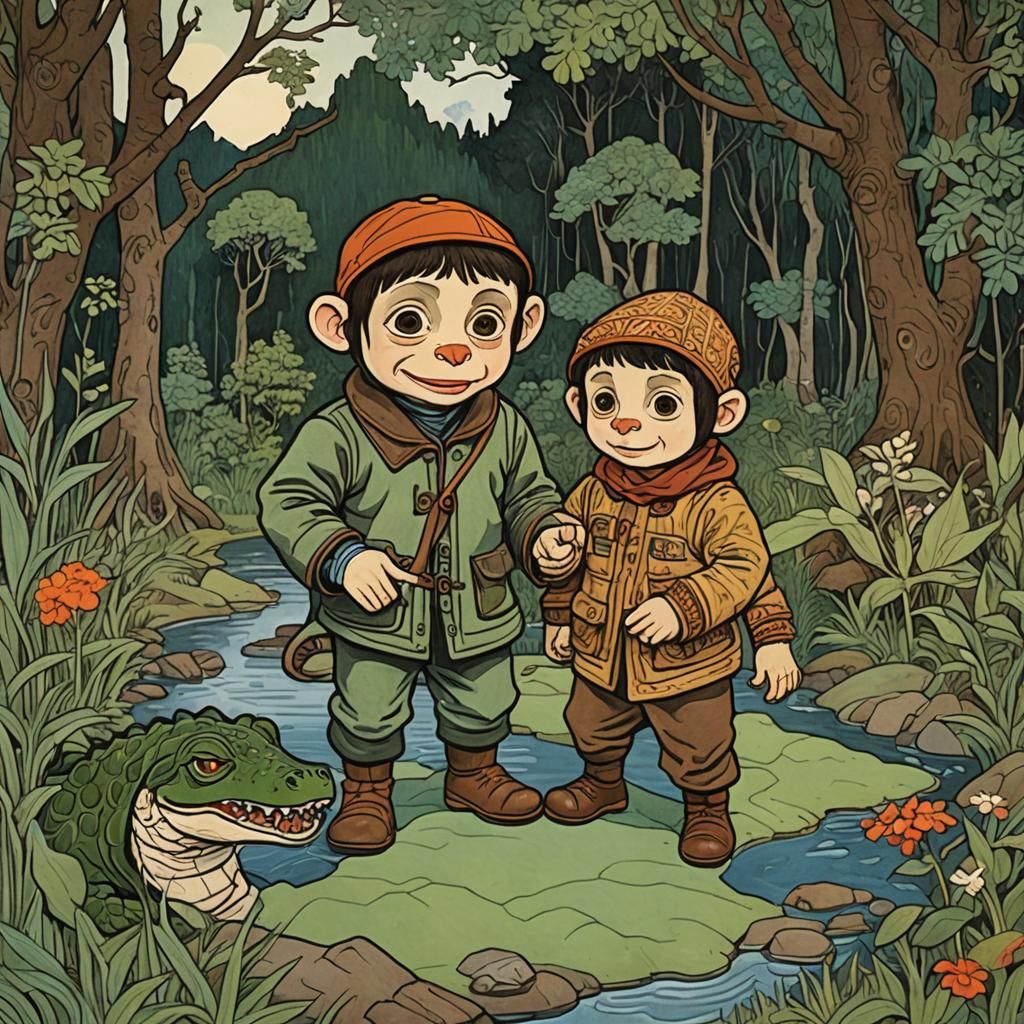 Cheb Urashka and Croc Pop-up Book Illustration