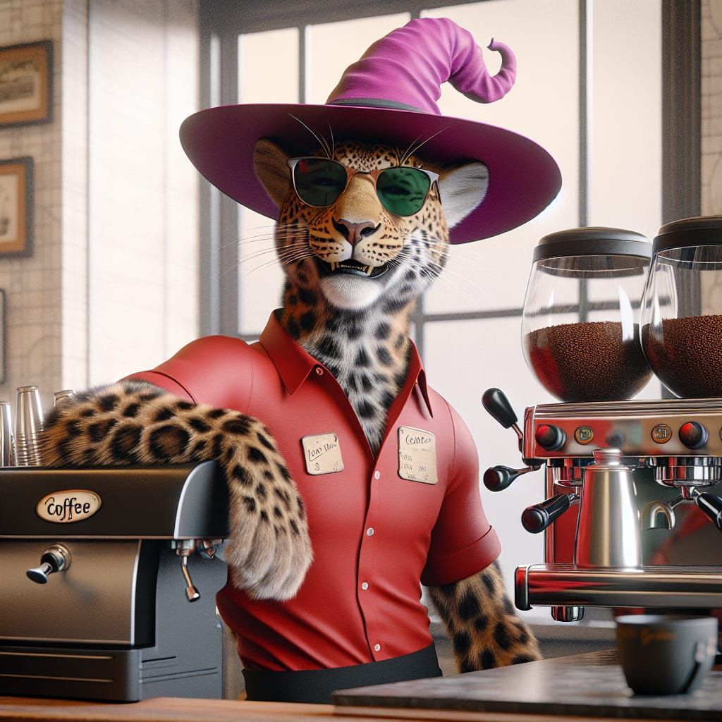 CGI Leopard Barista in Diner Setting