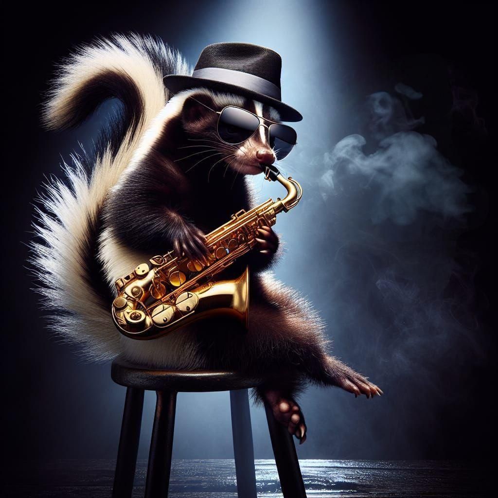 Jazz Skunk Plays Saxophone on Smoky Stage