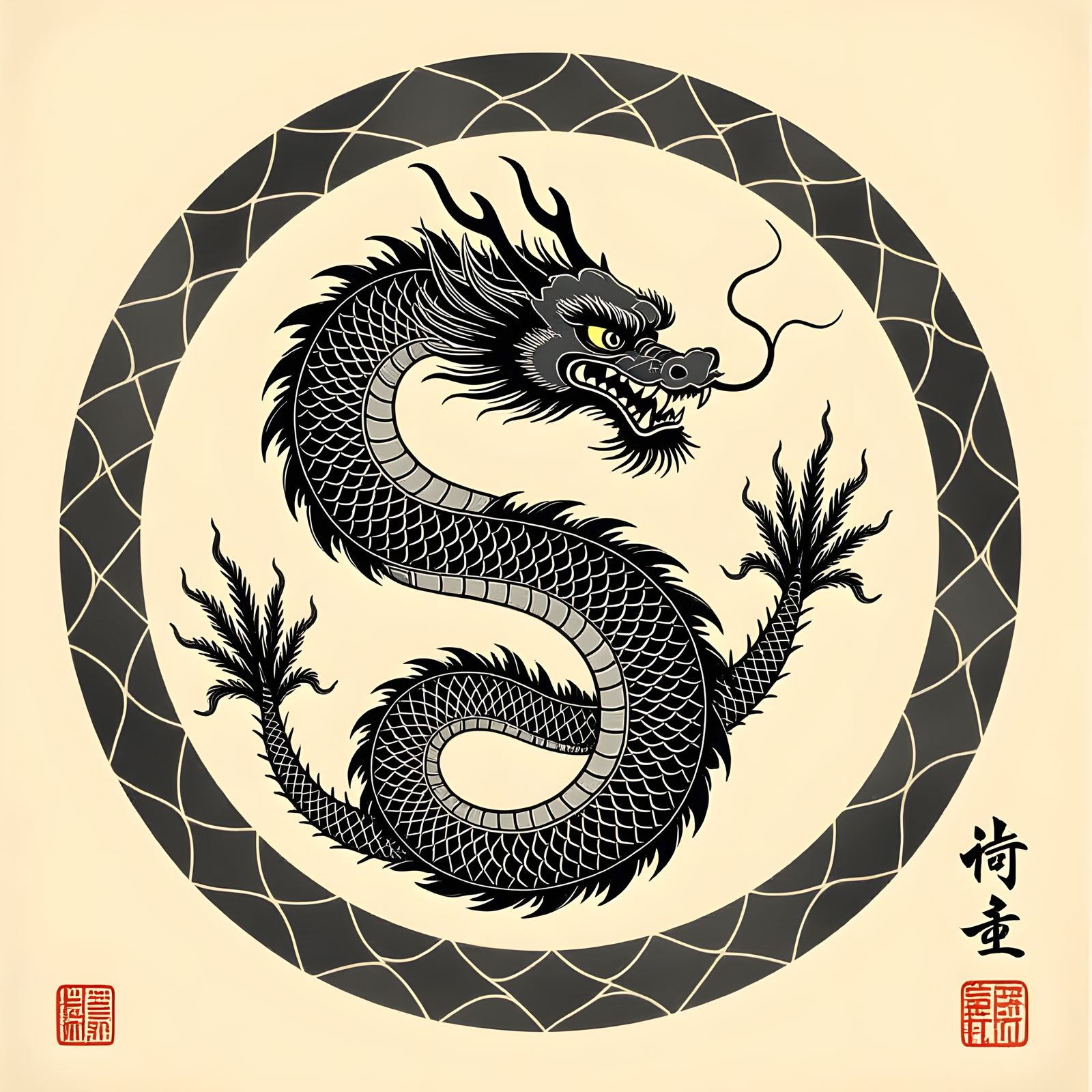 Dragon Line Art in Chinese Ink Style