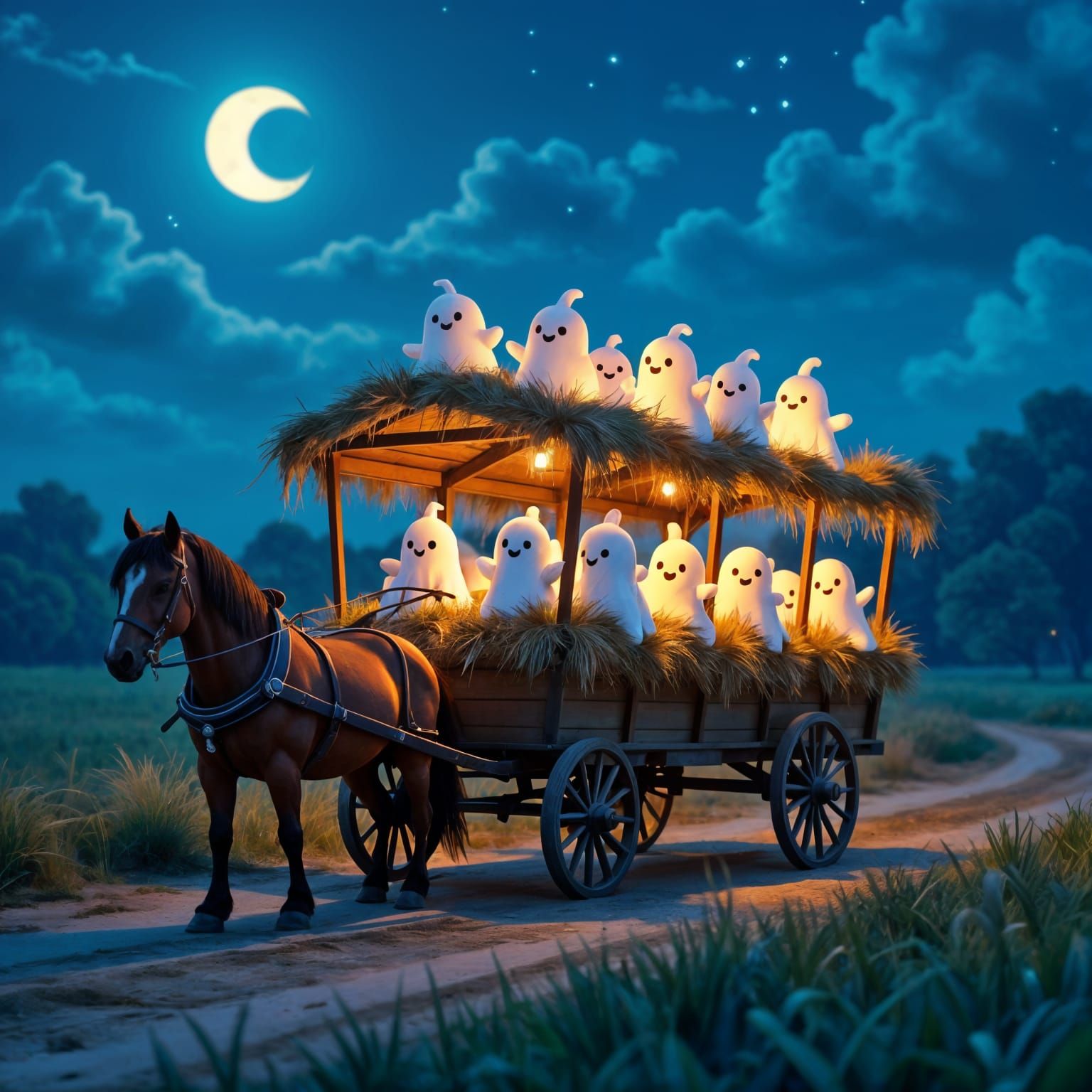 Chibi Ghosts on Night Hayride