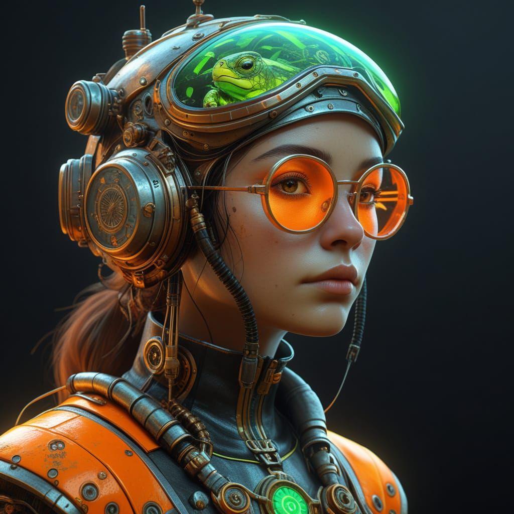 Steampunk Lady with Mechanical Turtle Portrait