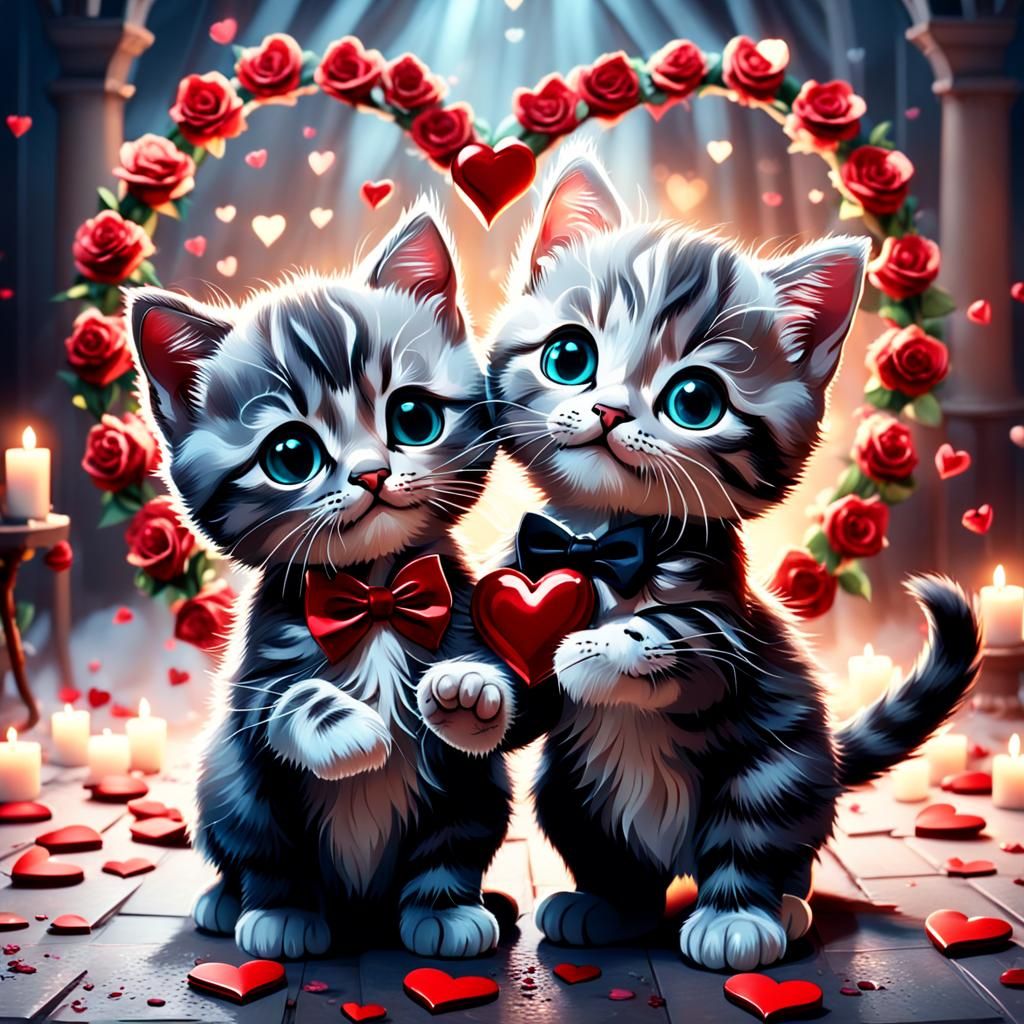 Kittens' Valentine's Day Wedding: Cinematic Digital Art