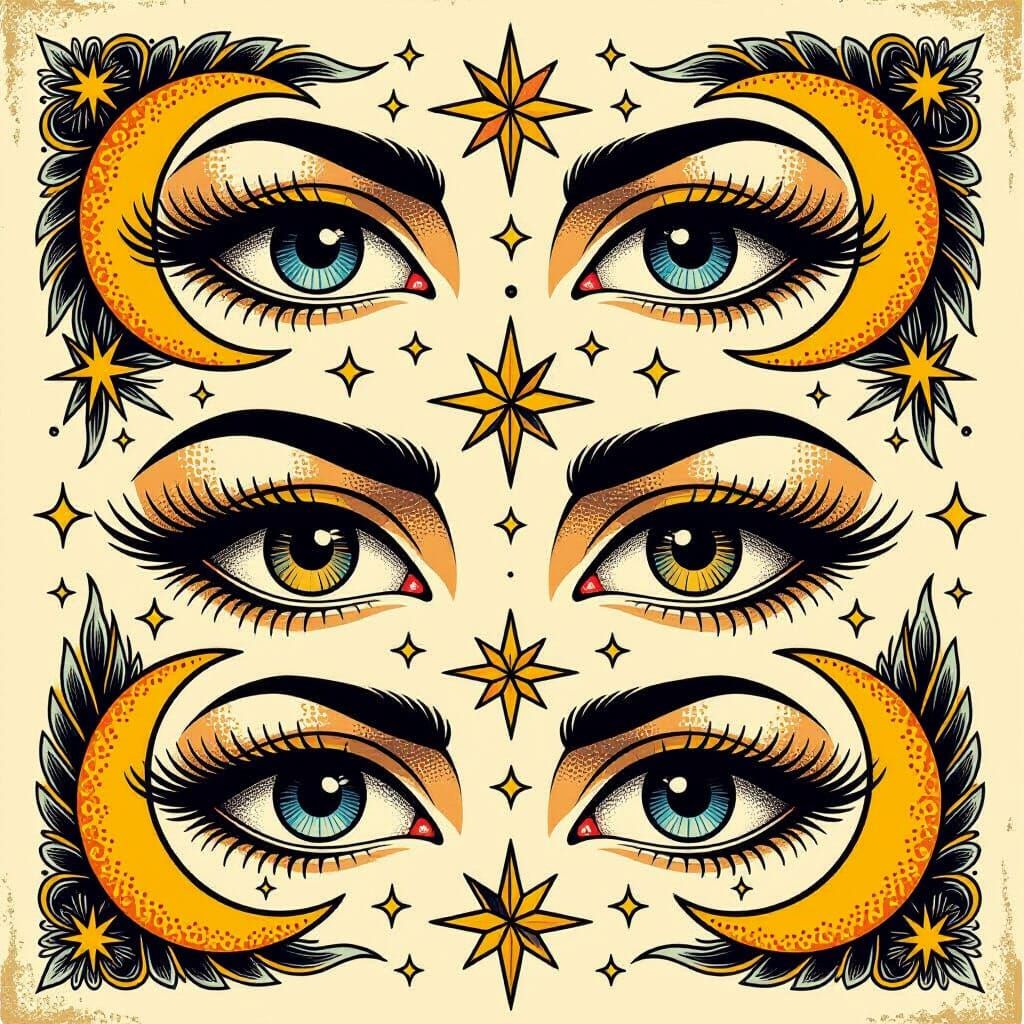 Mystical Tattoo Flash Art: Stars, Moons, and Eyes