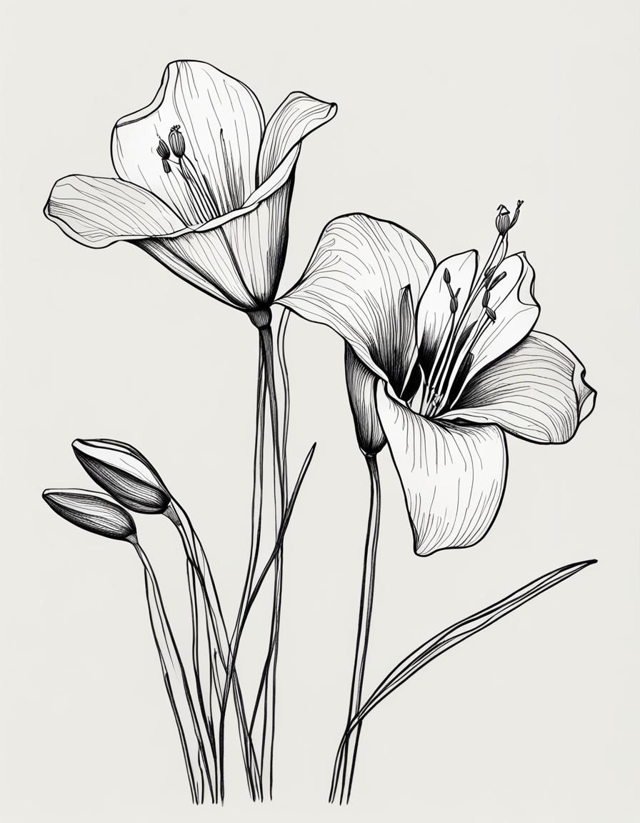 Minimalist Line Art of a Mariposa Lily