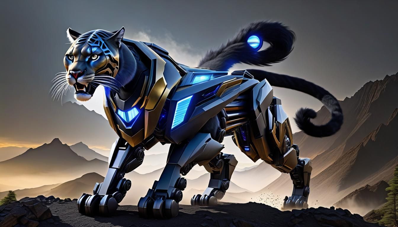 Cybernetic Panther Prowls a Dark Metropolis