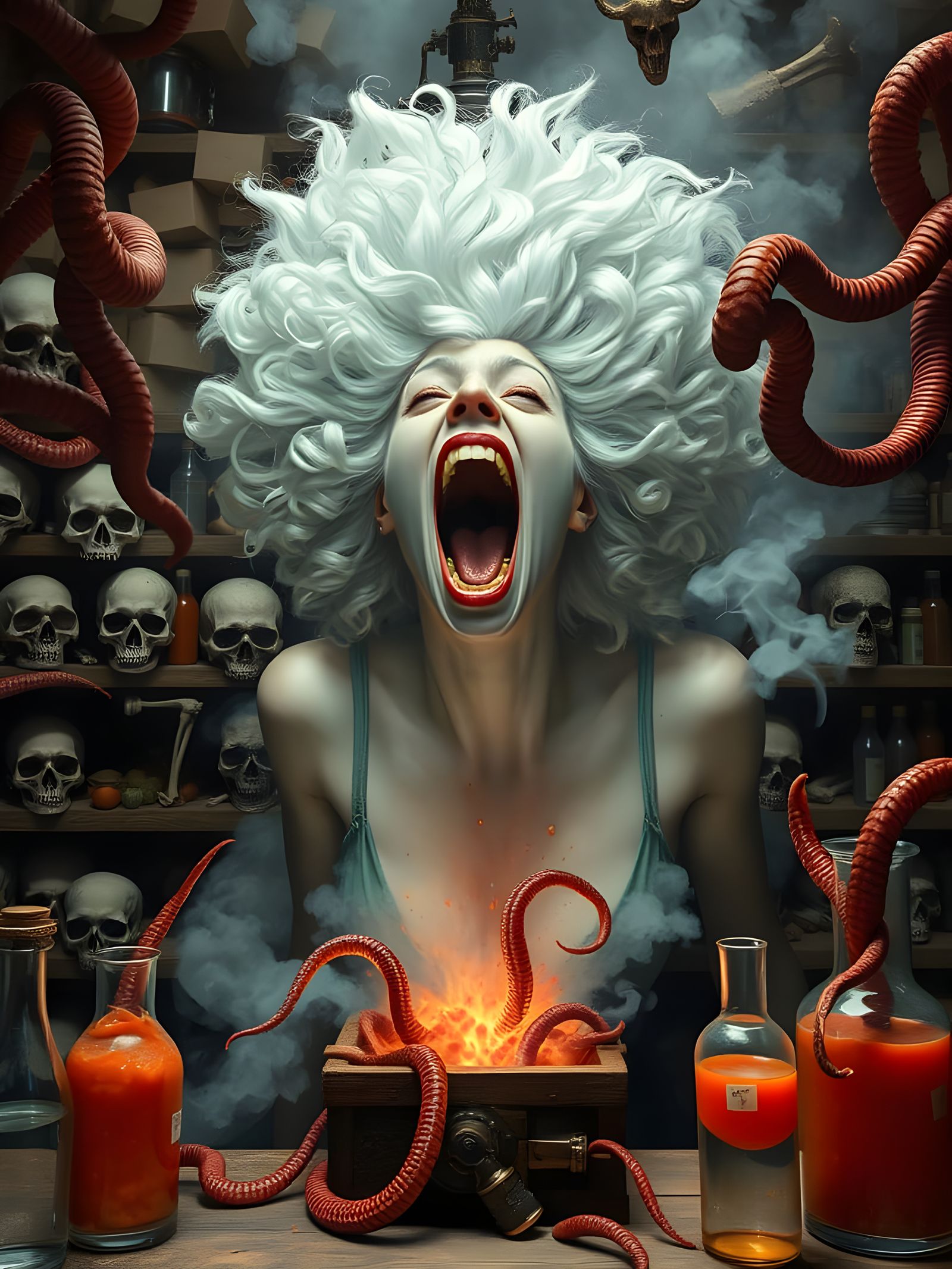 Surreal Trypophobic Albino Woman with Earthworms