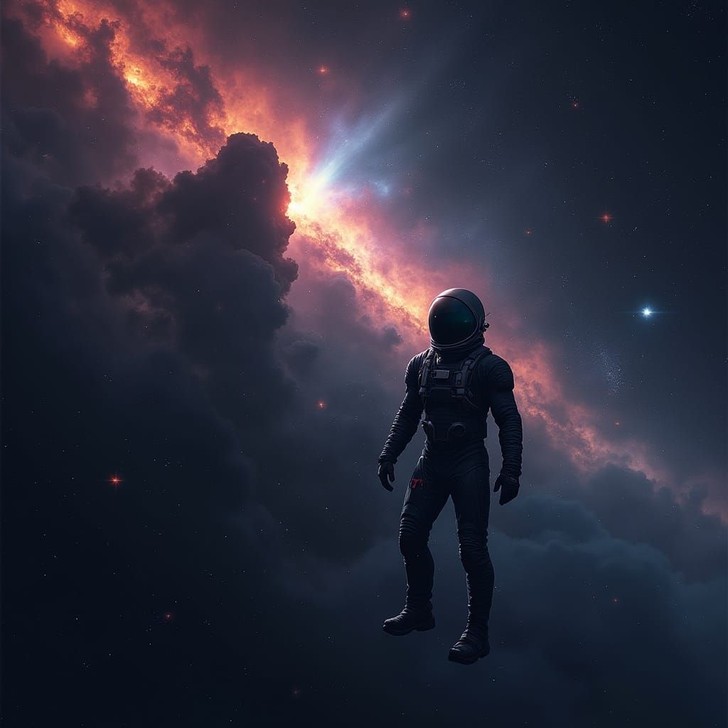 Astronaut Gazing at Nebula in Cosmic Surrealism