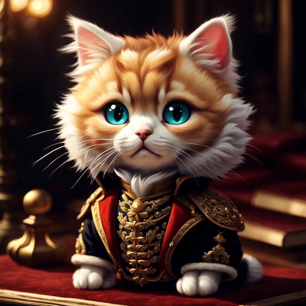 Chibi Cat as Shakespeare in Detailed 3D Rendering
