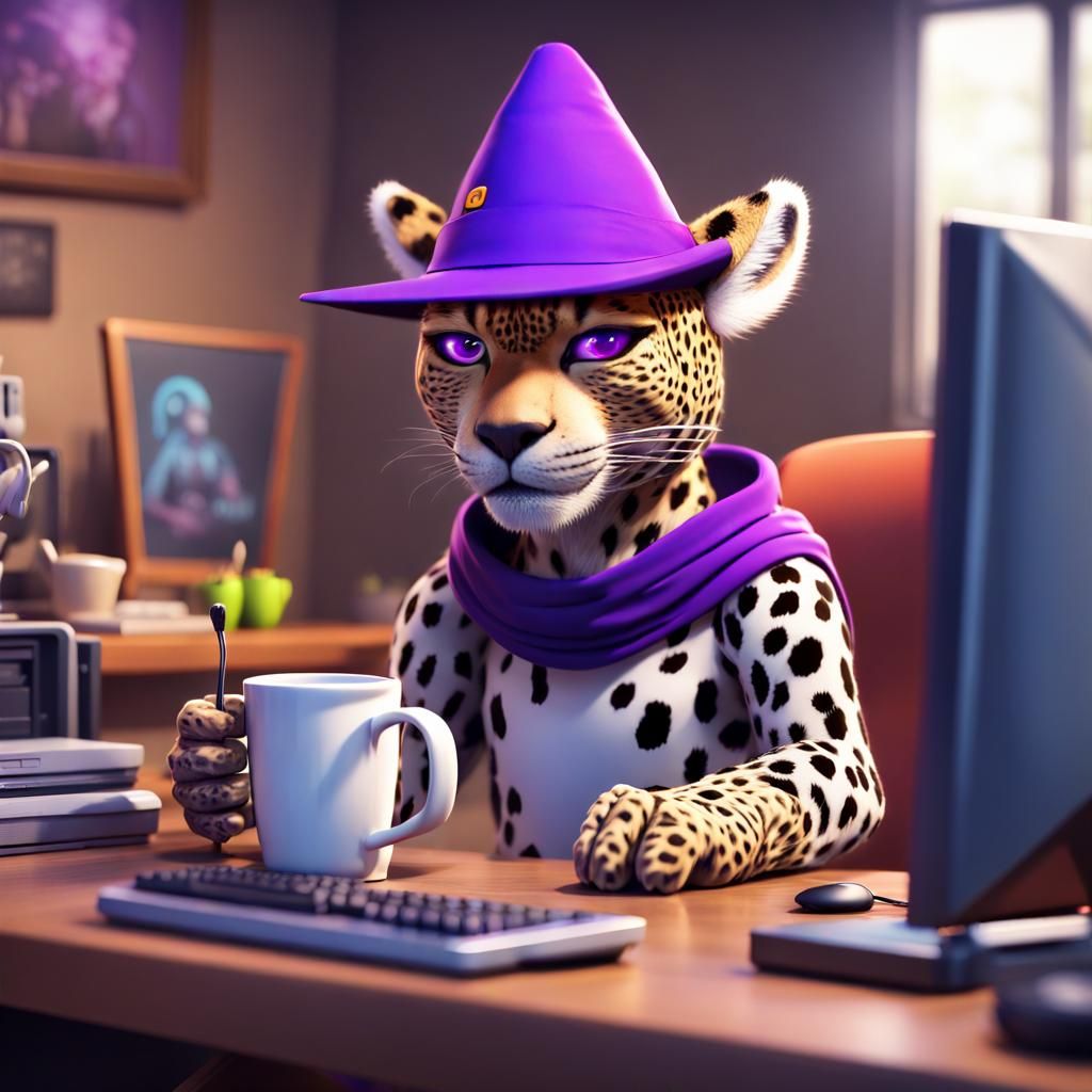 Leopard Superhero Coder with Witch Hat