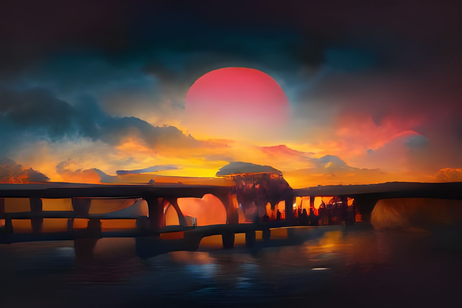 Serengeti Sunset Bridge in Hyperrealistic Style