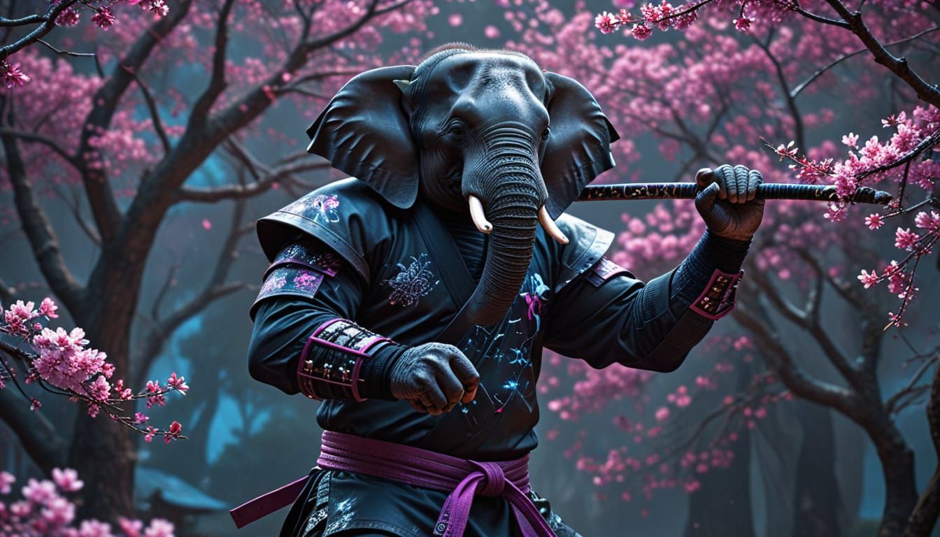 Ninja Elephant with Nunchucks as Digital Art