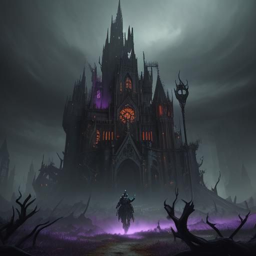 Gothic Knight in Dark Fantasy Landscape
