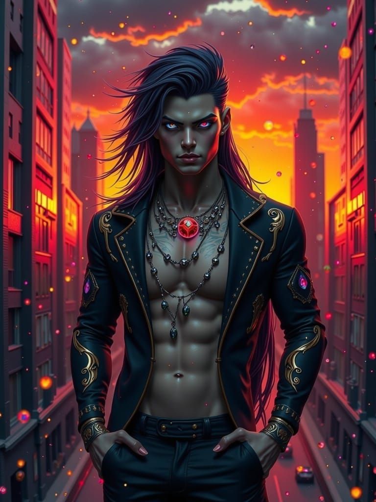 Ethereal Figure in Cityscape, Blending Futuristic and Mystic...