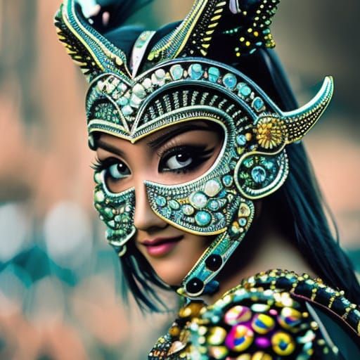 Masked Figure with Intense Gaze, Hyperdetailed Photoillustra...