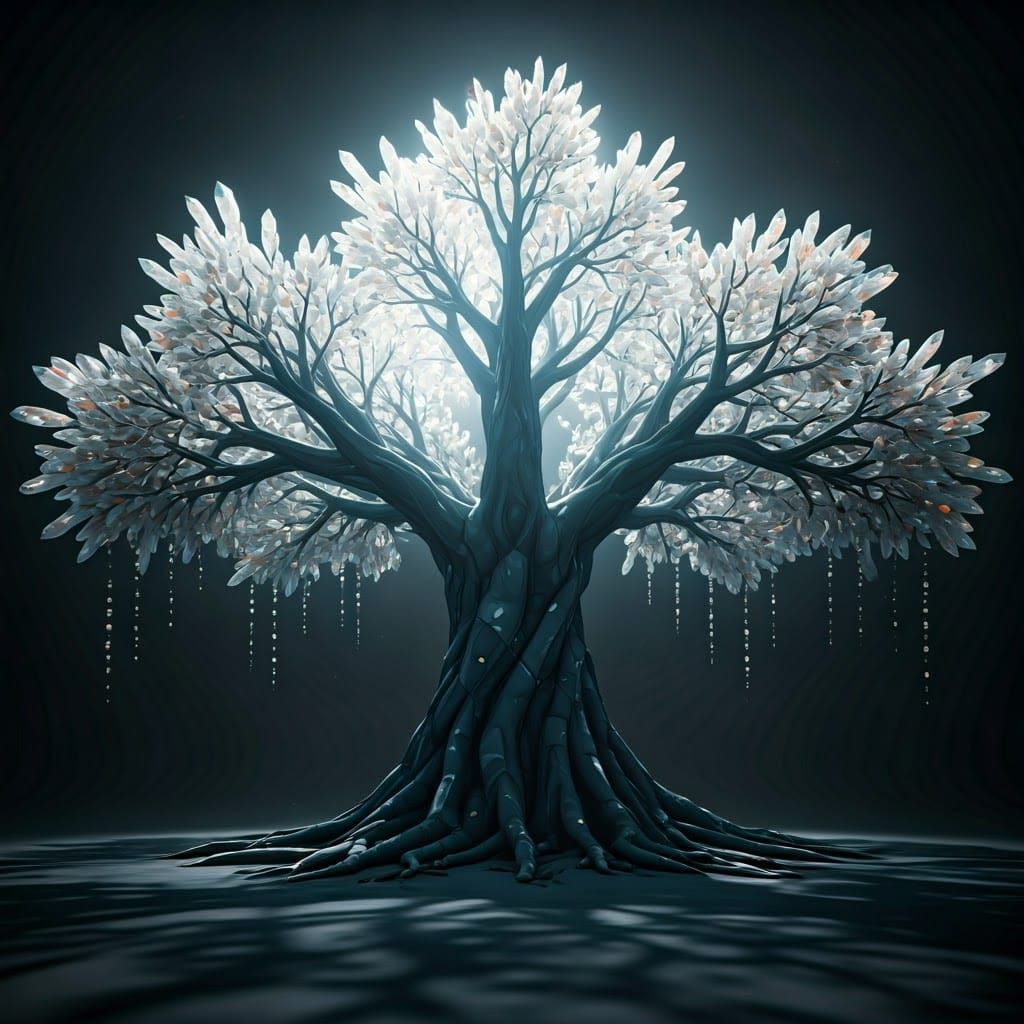 Crystal Tree Radiates Ethereal Glow Under Lunar Light
