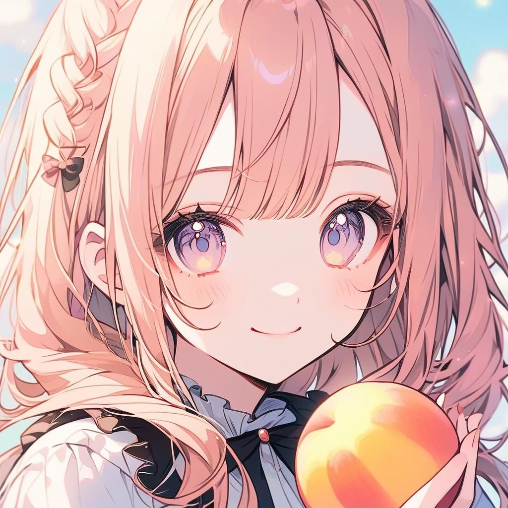 Kawaii Portrait of a Smiling Peach-Haired Girl