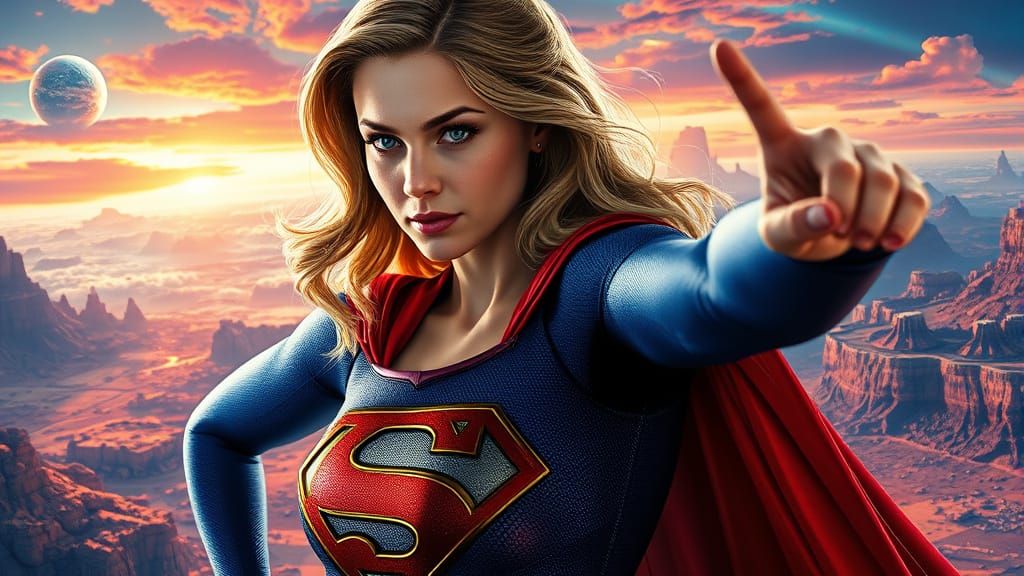 Supergirl Portrait on Planet Krypton in Splash Art Style