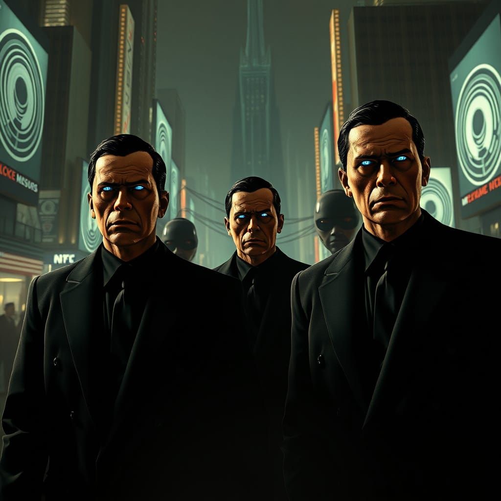 Stern Men in Black Exert Hypnotic Pull in Dystopian City