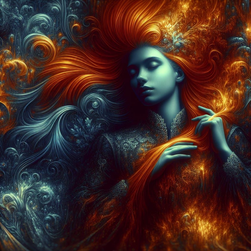 Nostalgic Noir: Sleeping Woman in Dreamscape Painting