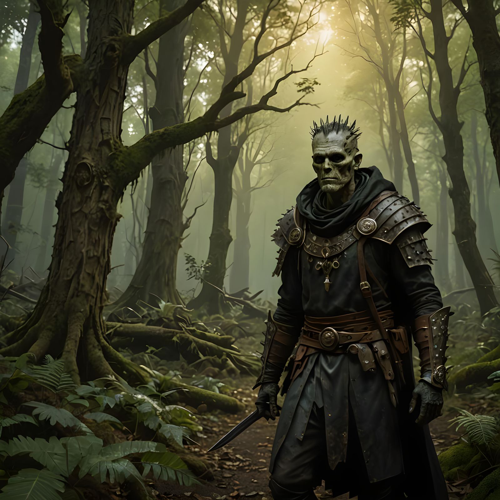 Undead Man in Forest: Dark Fantasy Concept Art