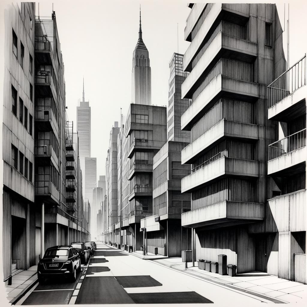 Urban Landscape in Pencil and Ink