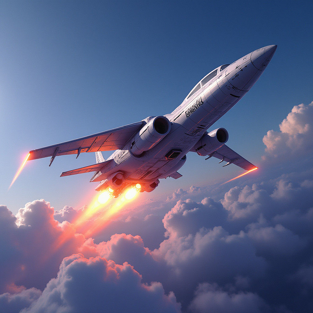 Sleek Spaceship Descent Through Fiery Atmosphere