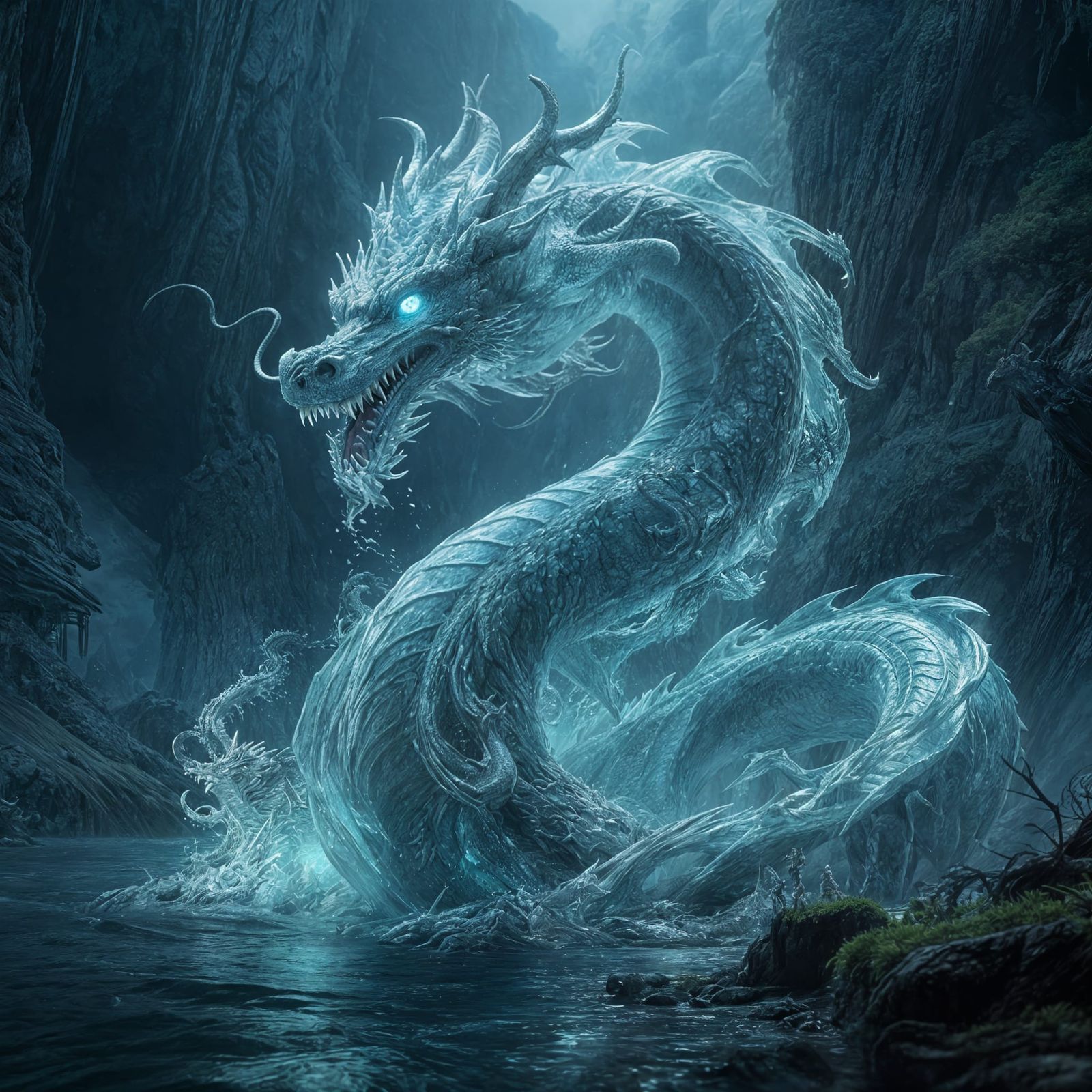 Majestic Water Dragon in Detailed Fantasy Art