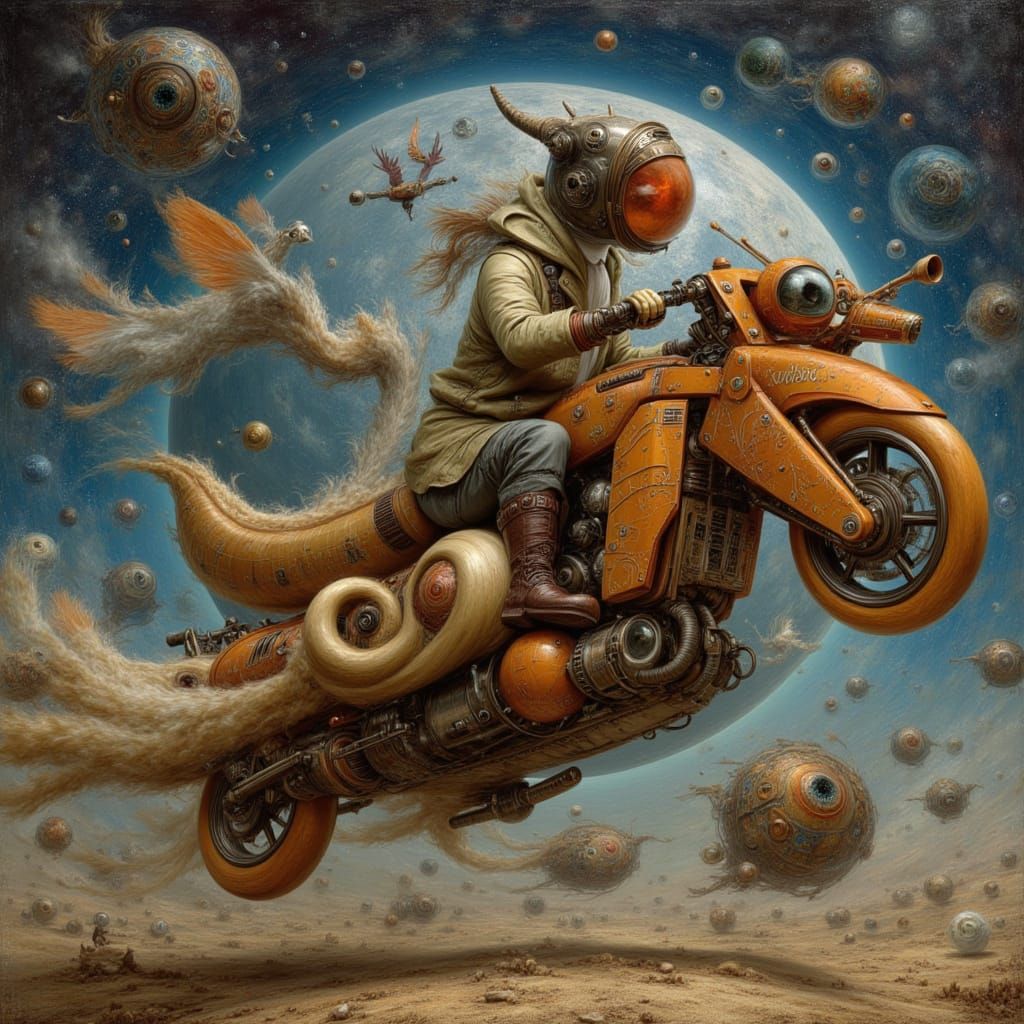 Extraterrestrial Shiba Inu Rides Flying Motorbike in Surreal...