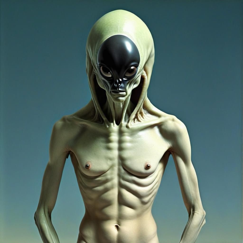 Hooded Alien in Style of René Magritte