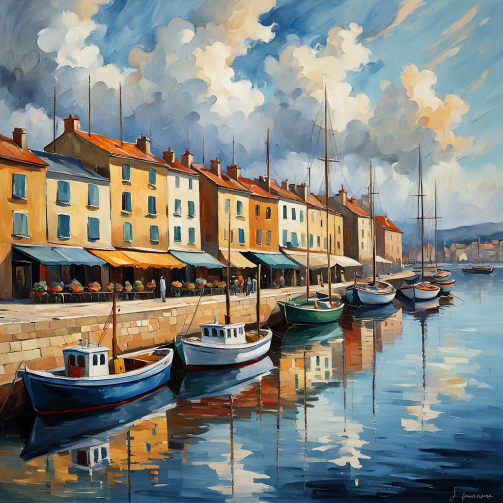 Impressionist Quay Scene Inspired by Cezanne
