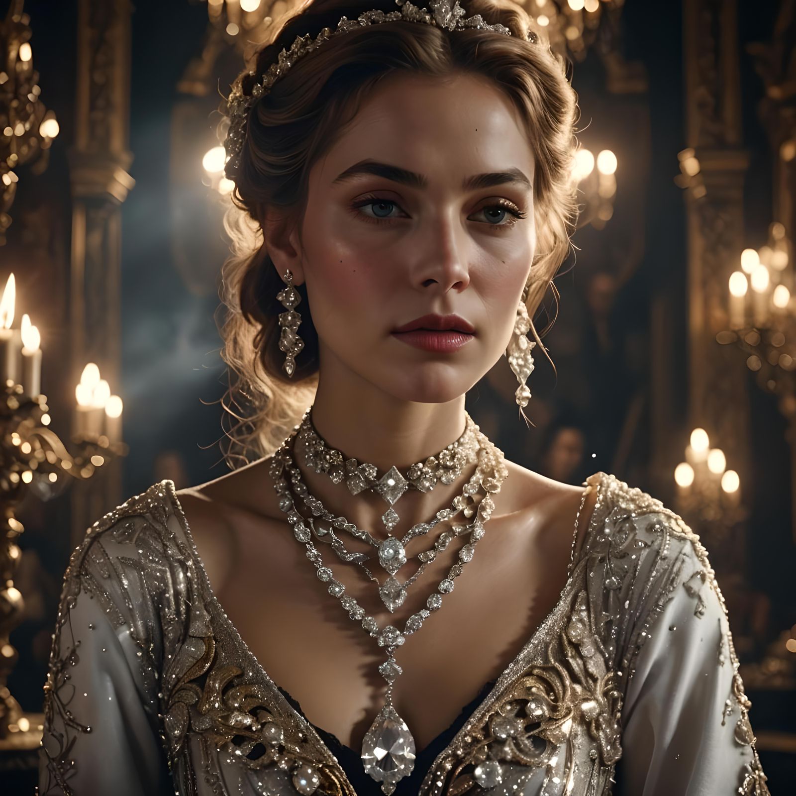 Diamond Necklace in White Gold: Digital Matte Painting