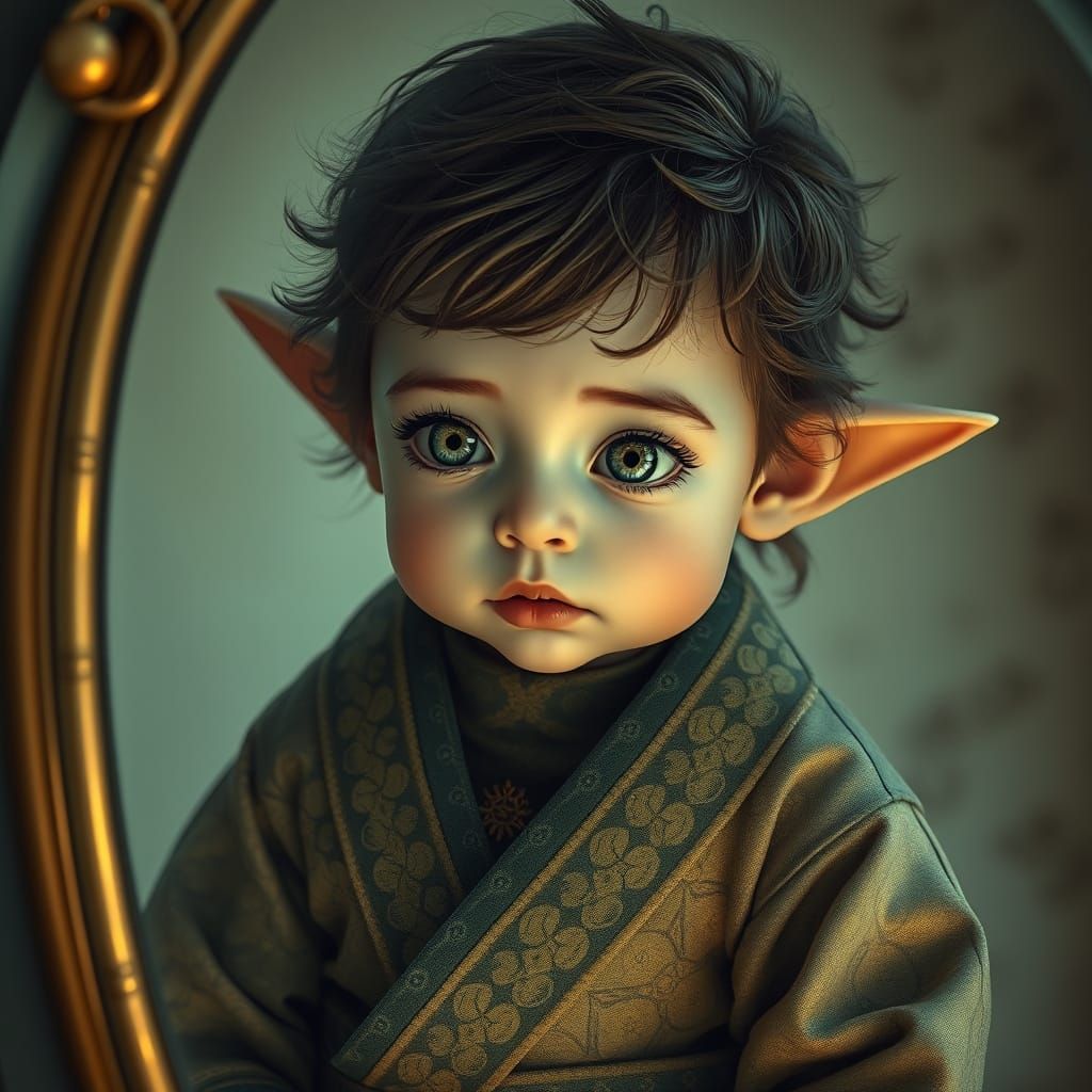 Star Child in Ornate Robes Reflecting Dreamy Art