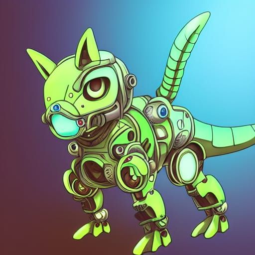 Anime Robot Dog in Dinosaur Costume Steampunk Style