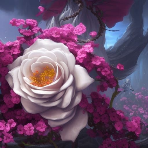 Blooming White Rose: Detailed Fantasy Art