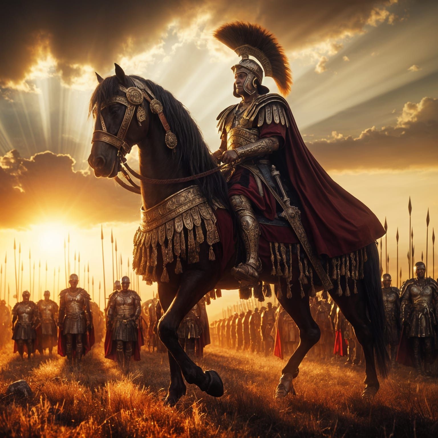 Roman General Inspects Troops at Sunset