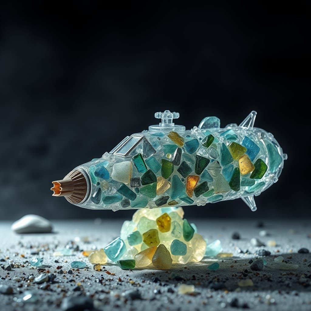 Hyperrealistic Sea Glass Spaceship Sculpture
