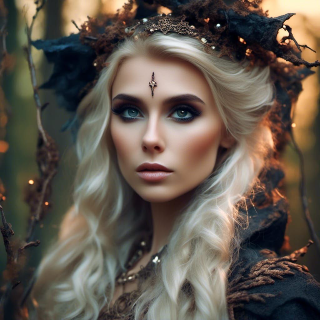 Beautiful Blonde Elven Witch Portrait in Natural Light