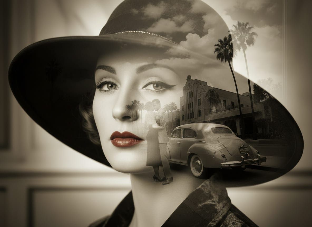 Glamorous Woman with Vintage Surreal Photo Manipulation