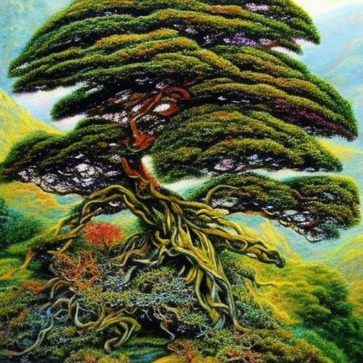 Dreamlike Bonsai Tree in Fantasy Style