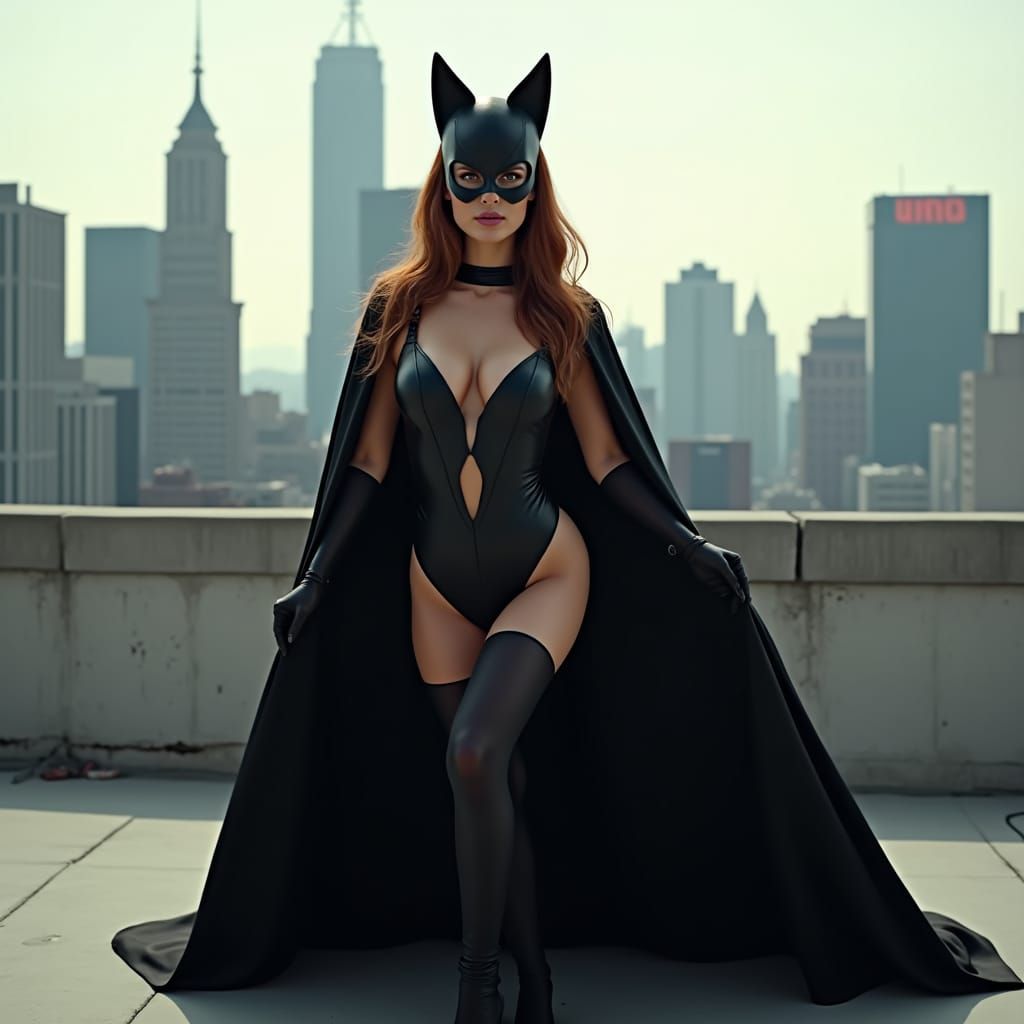 Catwoman Posing on City Rooftop