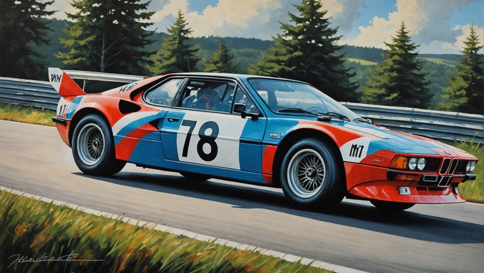 BMW M1 Races Nürburgring in Acrylic Painting