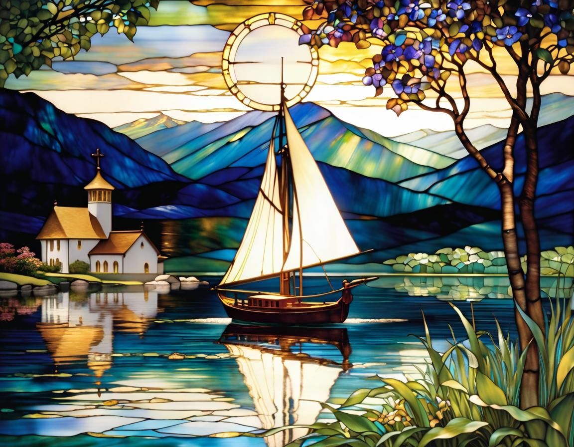 Luminous Stained Glass Floral Design