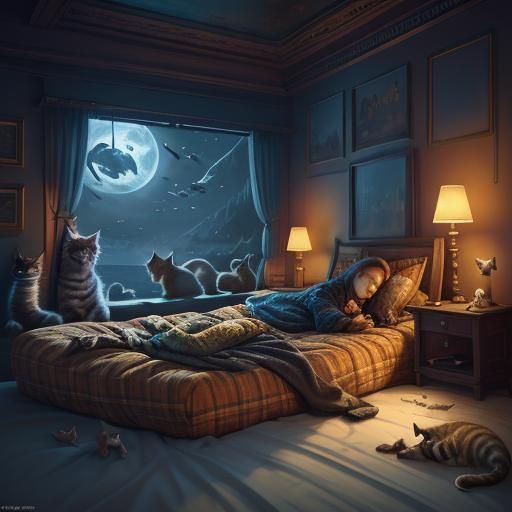 kittens at night with their human